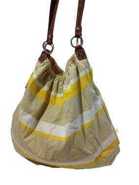 American Eagle Outfitters Striped Canvas Hobo Bag Yellow Tan Boho Shoulder Bag
